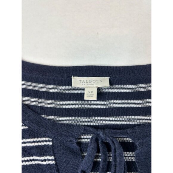 Talbots Womens Pullover Striped Knitted Sweater 3/4 Sleeves Blue White Size 2X - Picture 5 of 5